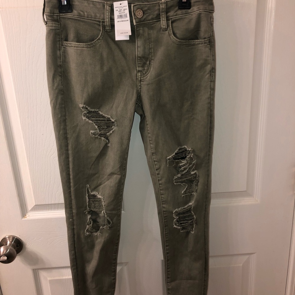 AmericanEagle Ripped Olive Green Jeggings